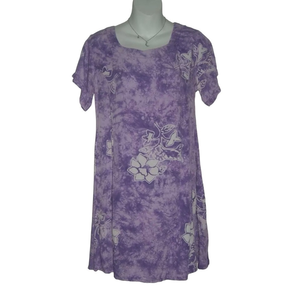 Vintage 90s Far Away Dress Tie Dye Floral Purple Whimsigoth Beach Boho Tiki Sz L